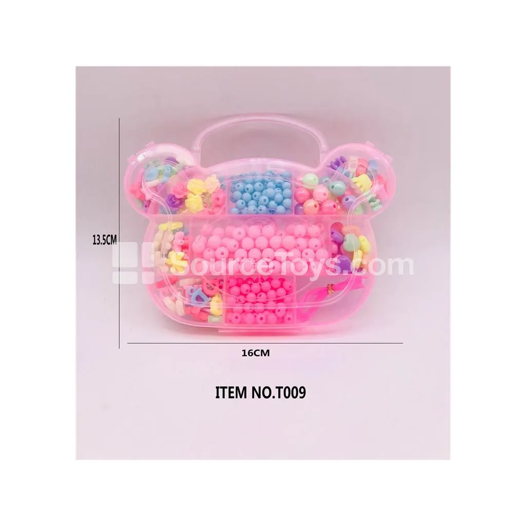Girls’ Jewelry Bear DIY Bead Craft Kit with Handle Box, Rainbow Beads