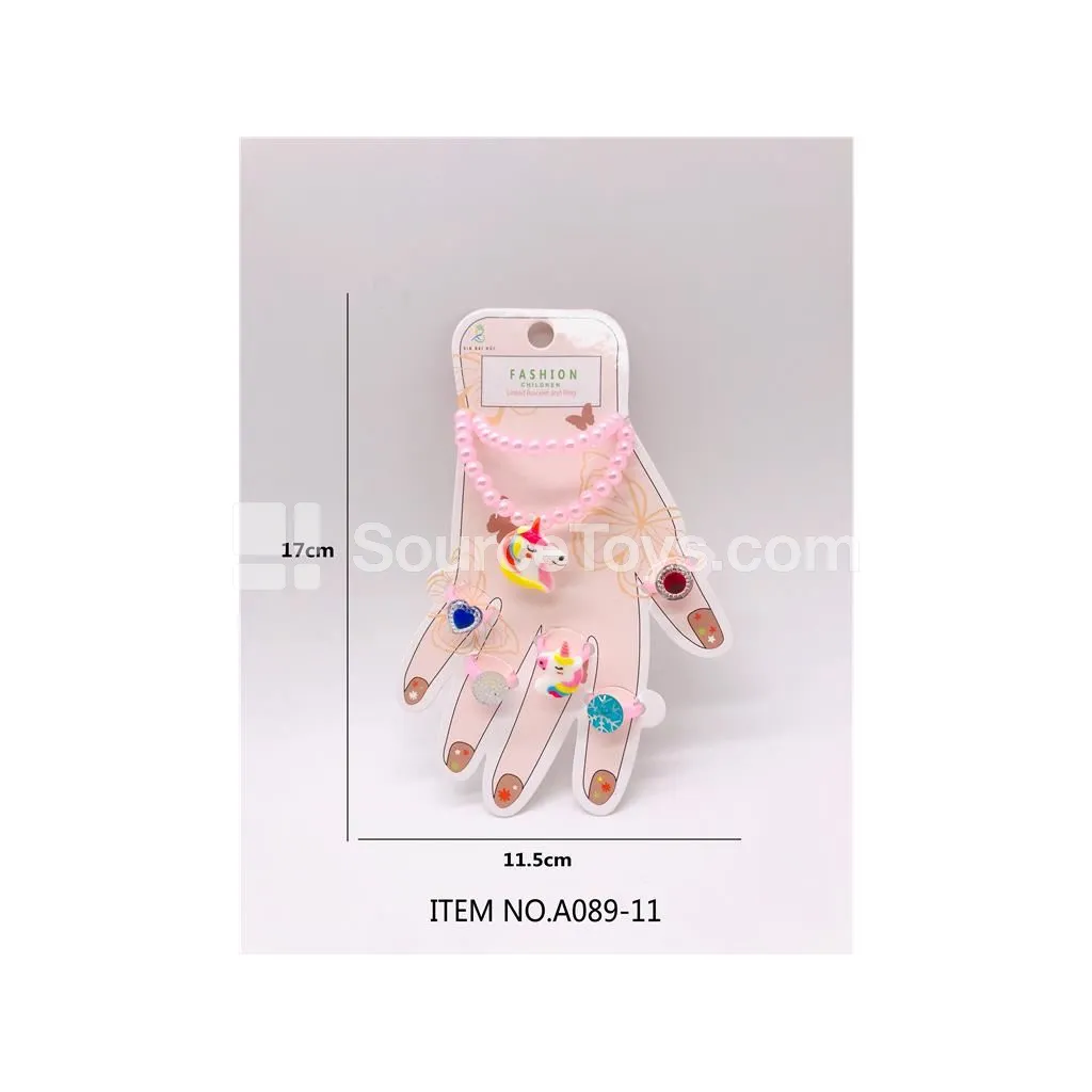 Girls’ Fashion Jewelry Unicorn Bracelet & Ring Set Pretend-Play Toy