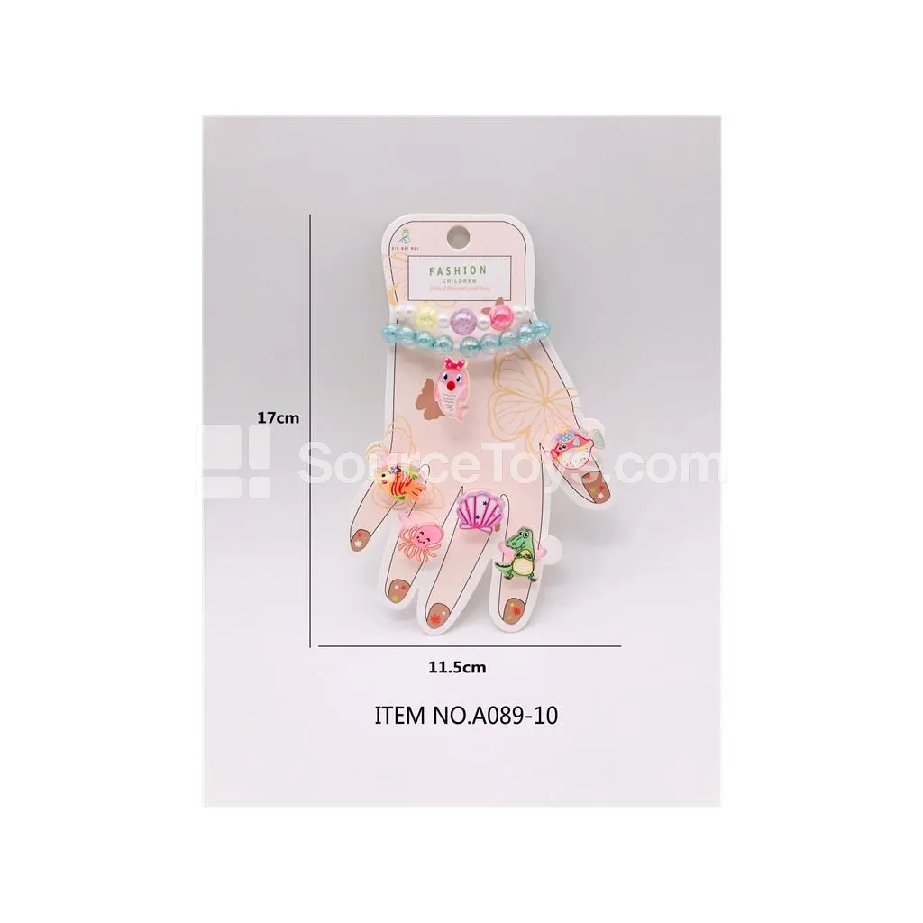 Girls’ Ocean-Themed Bracelet & Ring Set Pretend-Play Jewelry