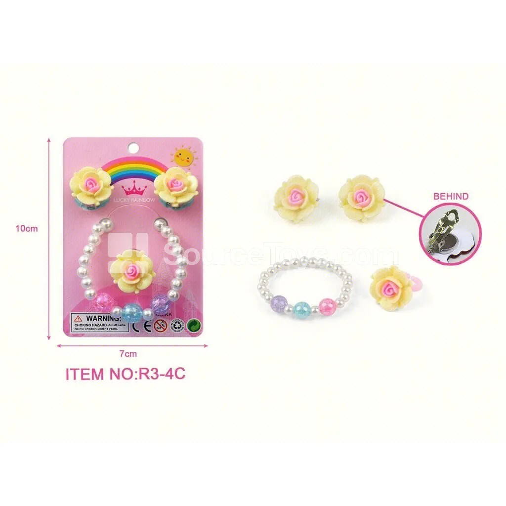 Girls’ Pretend-Play Jewelry Set with Ear Clips and Bracelets