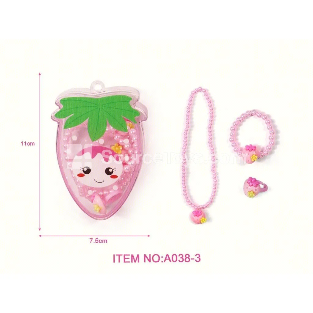 Girls’ Pretend-Play Jewelry Set with Strawberry Box
