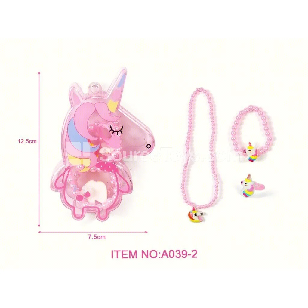 Girls’ Fashion Jewelry Unicorn Box Necklace & Ring Set Pretend-Play Toy