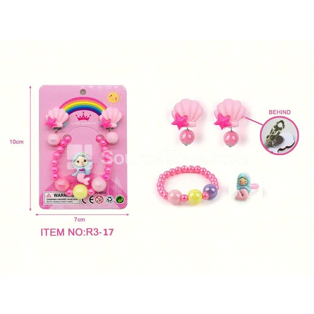 Girls’ Fashion Jewelry Set – Mermaid Ear Clips & Bracelet Pretend-Play Toy