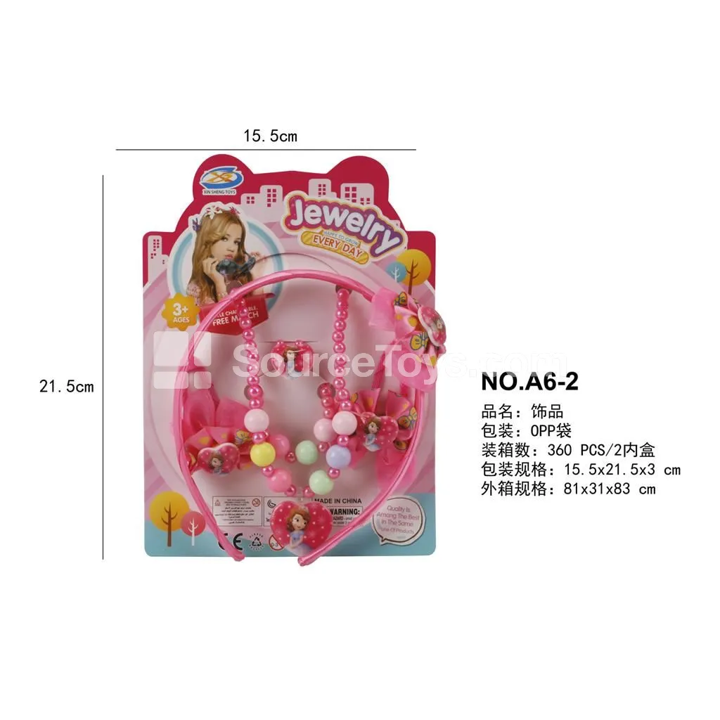Girl’s Fashion Jewelry 6-Piece Set Necklace Bracelet Hairband Pretend Play Girl’s Fashion Jewelry 6-Piece Set Necklace Bracelet Hairband Pretend Play