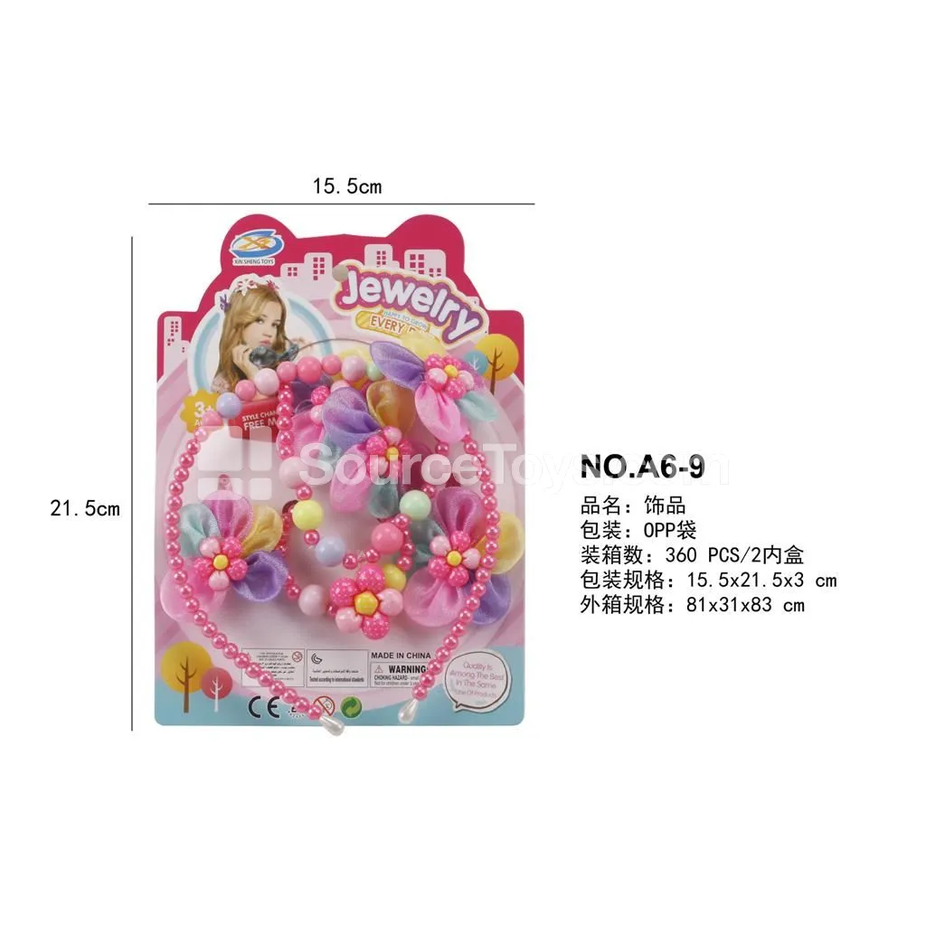 Fashion Jewelry 6-Piece Set Necklace Bracelet Headband for Girls Pretend Play
