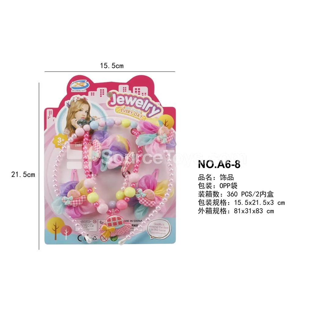 Girls’ 6-Piece Pretend-Play Jewelry Set with Necklace, Bracelet & Hairband Girls’ 6-Piece Pretend-Play Jewelry Set with Necklace, Bracelet & Hairband