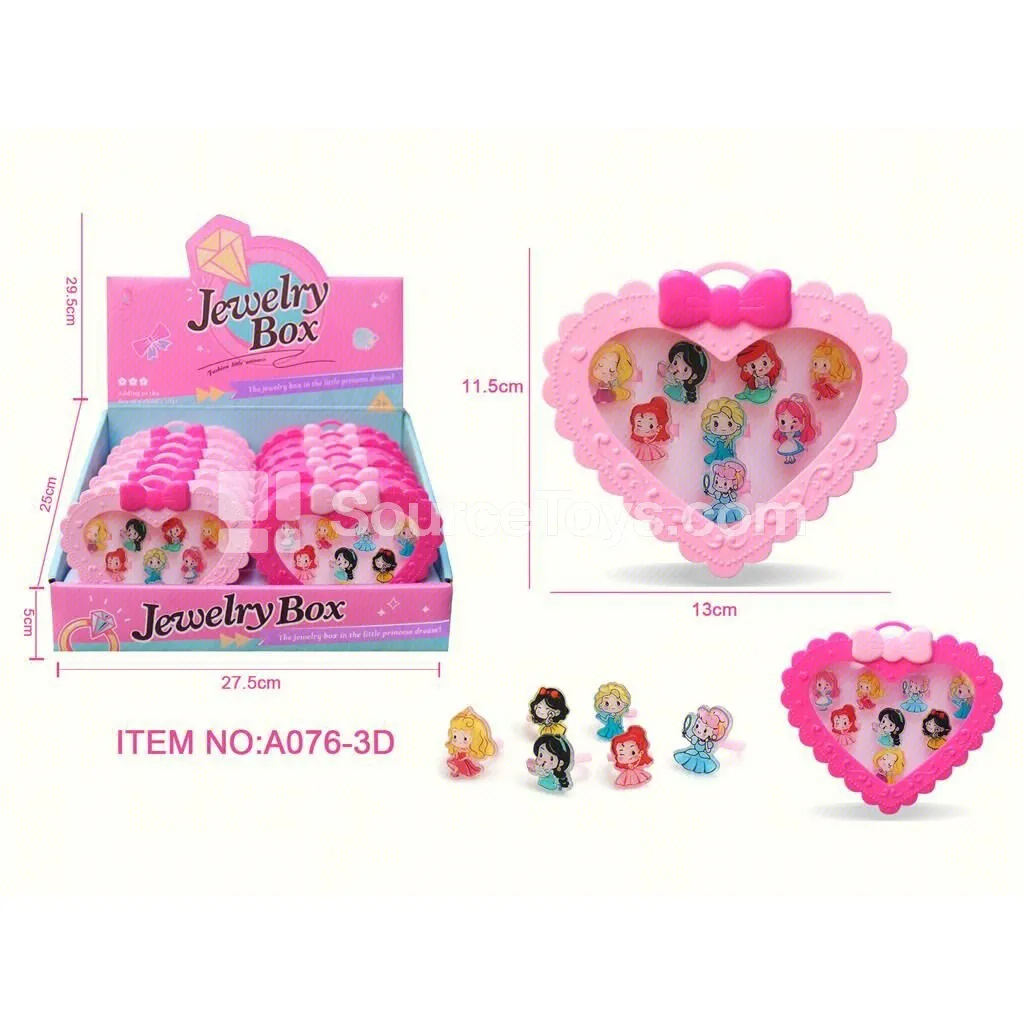 Girls’ Fashion Jewelry Set – Cartoon Princess Series Kids Rings Pretend-Play Toy