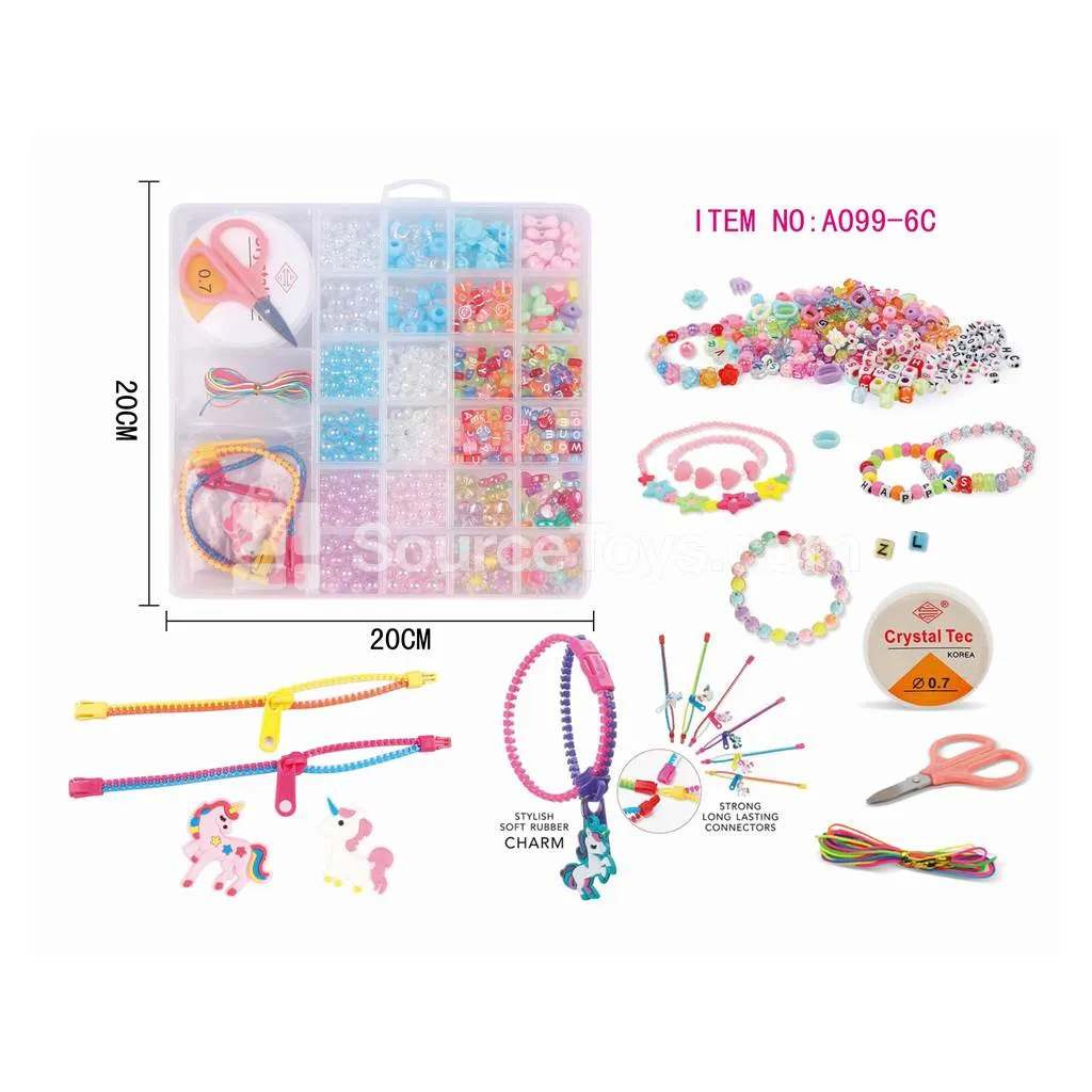 Girls’ 26-Grid Bead Set with Unicorn DIY Bracelet Kit, Rainbow Beads for Kids Craft