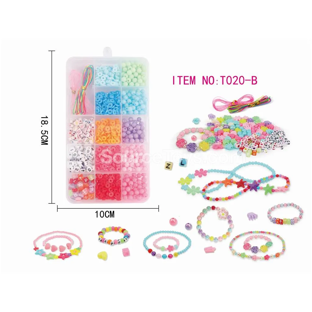 Girls’ 15-Compartment DIY Bead Set, Rainbow Beads for Kids’ Craft