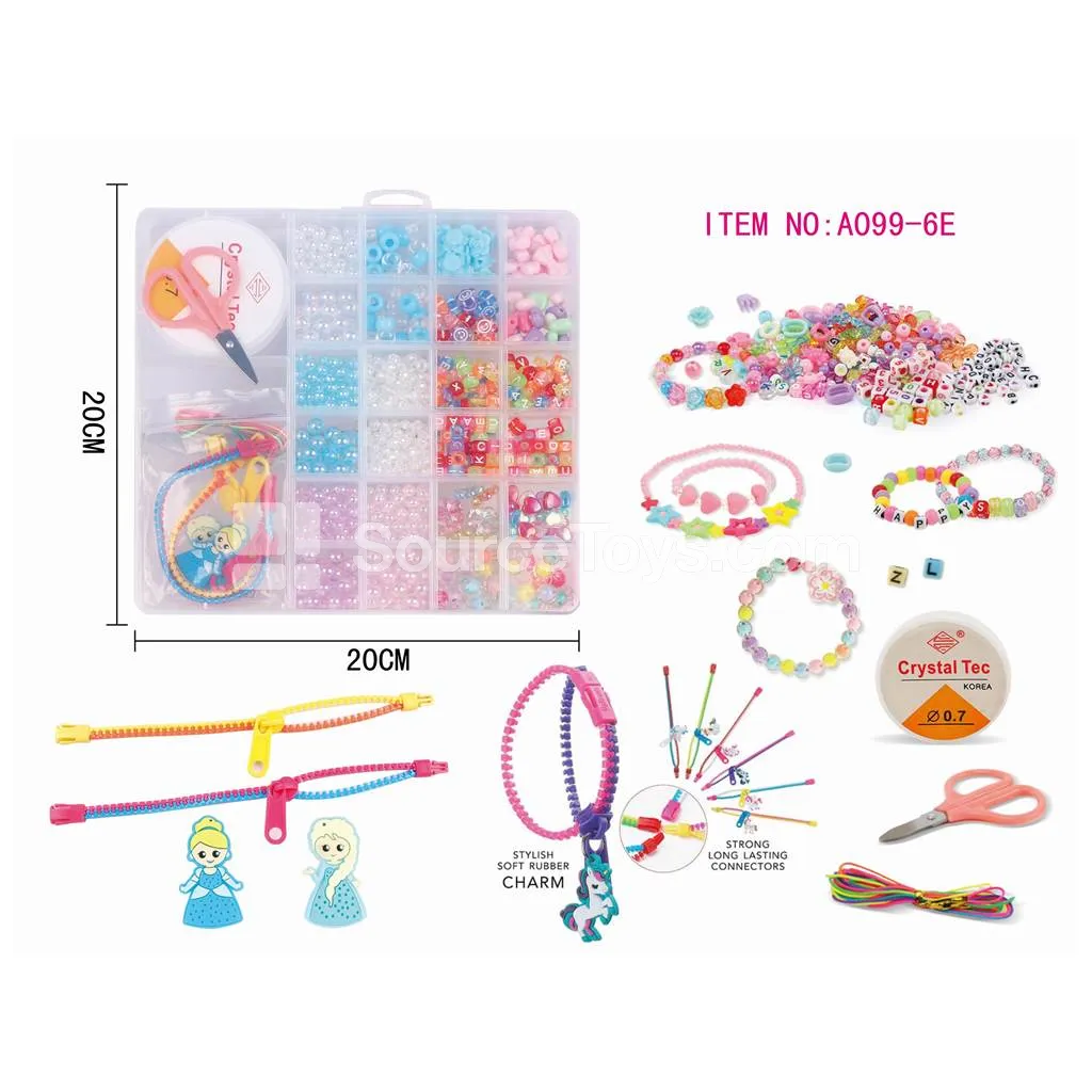 Girls’ 26-Compartment Bead Set with DIY Princess Bracelet, Rainbow Beads, Kids’ Craft Kit