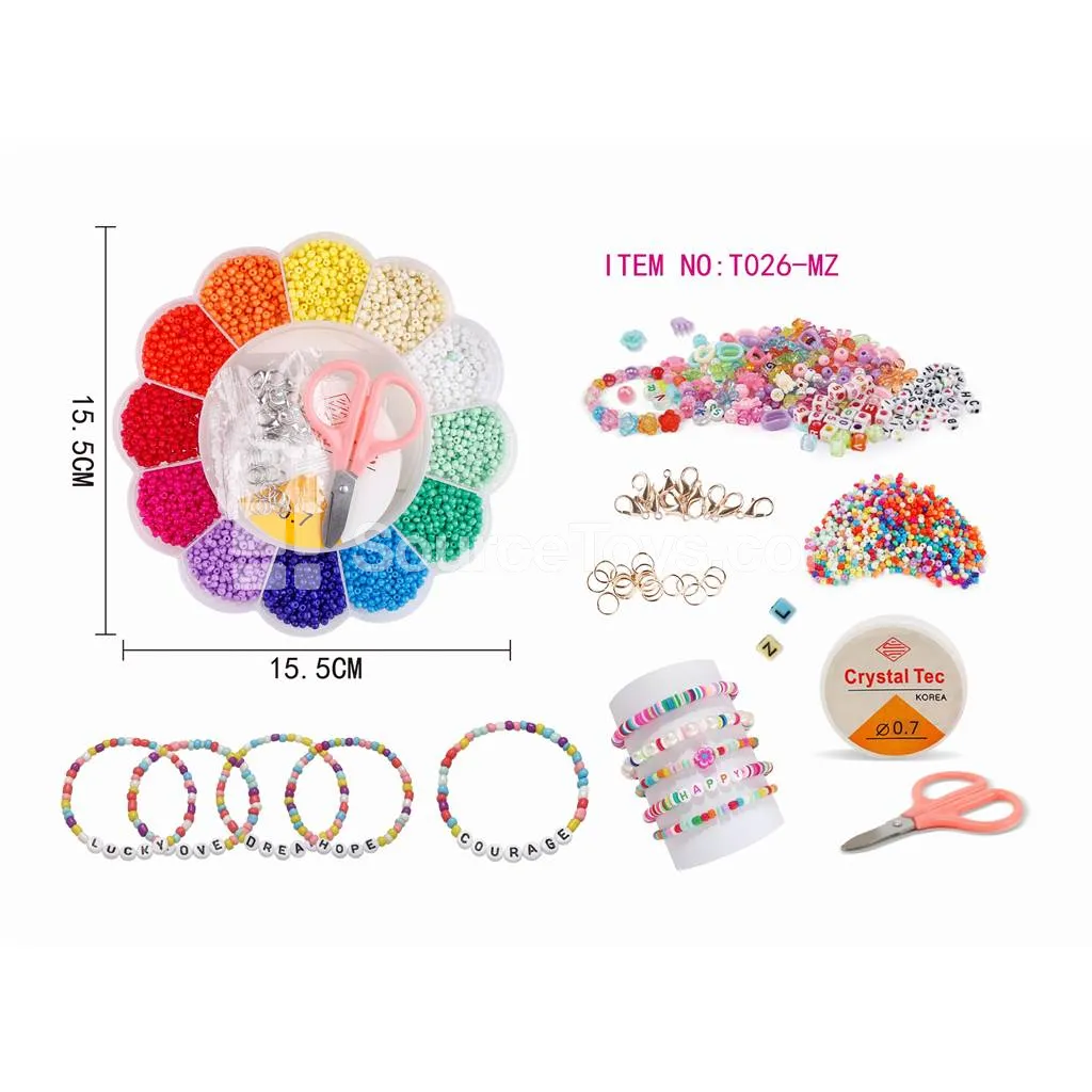 Girls’ Jewelry DIY Bead Box (Large) – Sunflower Design, Rainbow Beads, Kids’ Craft Set