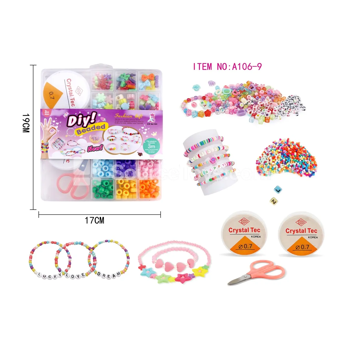 DIY Bead Craft Box 20-Grid with Coils and Scissors, Rainbow Letter Beads for Kids