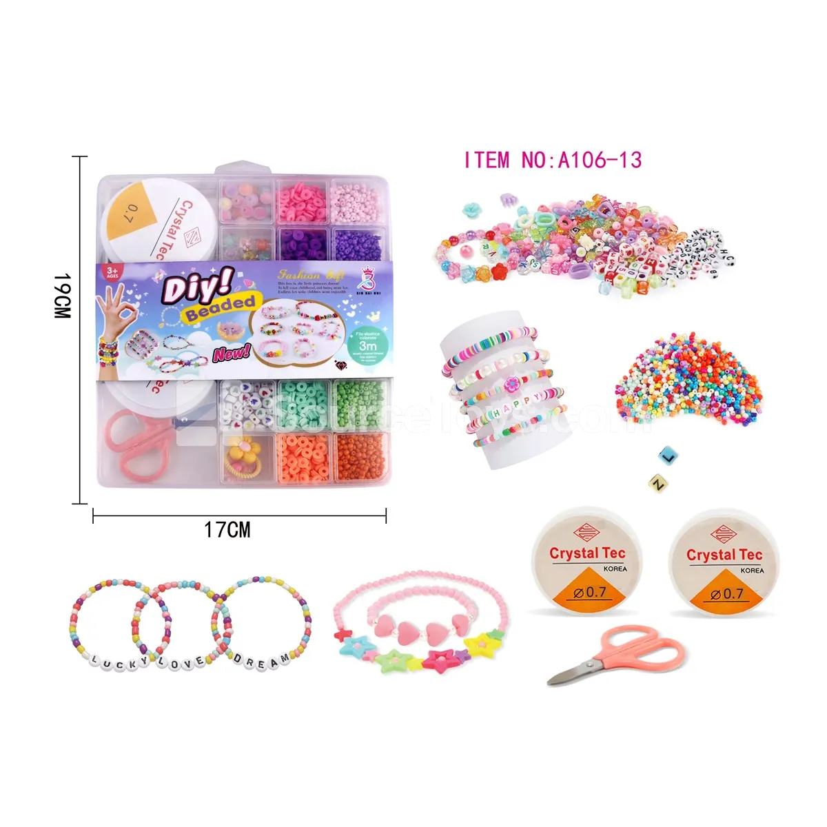 Girls Jewelry DIY Bead Box with 20 Grids, Coils, Scissors, Letter Beads & Seed Beads Girls Jewelry DIY Bead Box with 20 Grids, Coils, Scissors, Letter Beads & Seed Beads