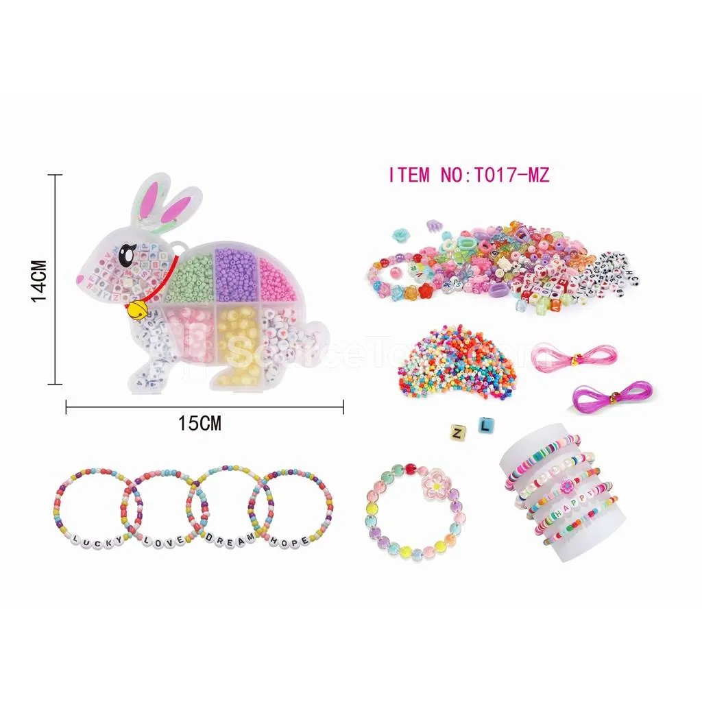 Girls’ DIY Bead Jewelry Making Kit with Rabbit Print and Rainbow Beads