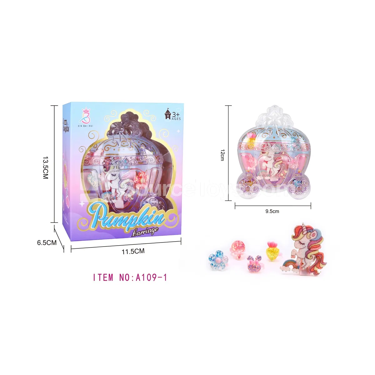 Girls’ Accessory Storage Box with Unicorn Hair Clips and Carriage Design