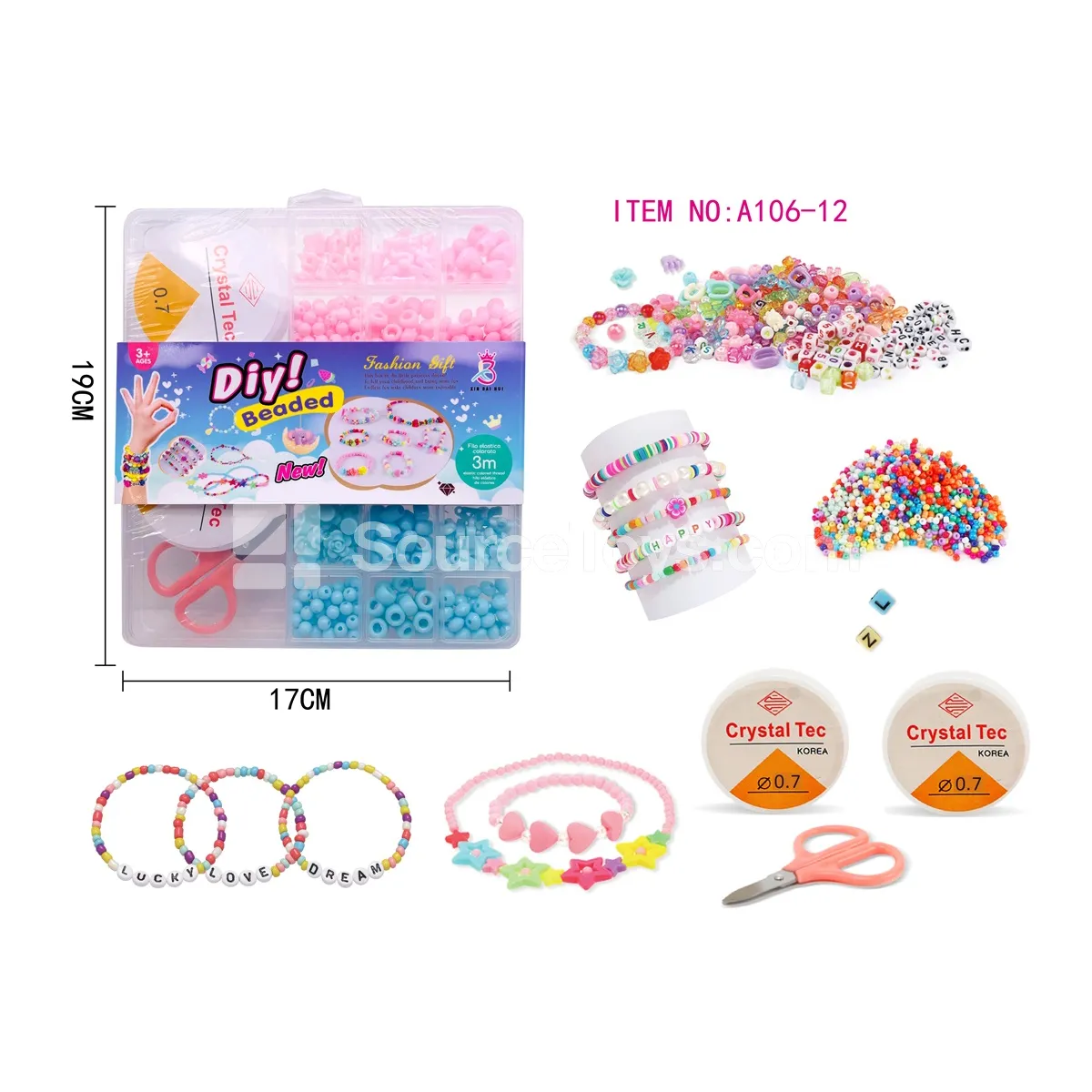 DIY Bead Craft Box 20-grid with Coil & Scissors, Rainbow Beads
