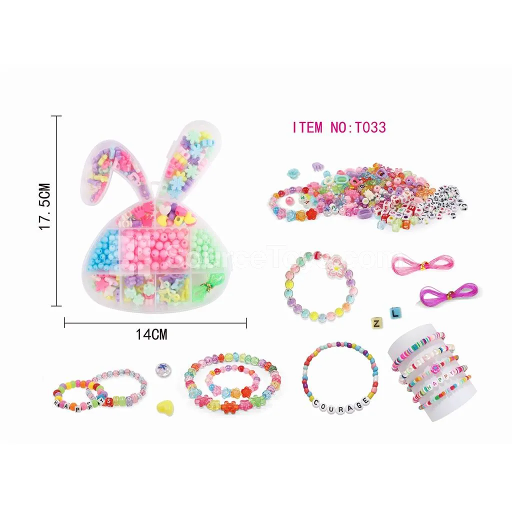 Girls’ DIY Bead Jewelry Making Set with Rabbit Theme, Rainbow Beads for Kids Craft