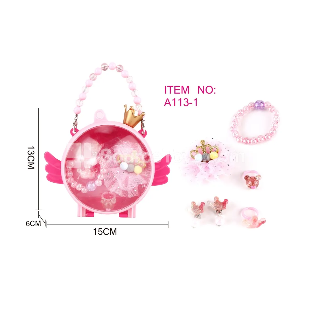 Girls’ Pretend-Play Jewelry & Crown Handbag Set – Bracelet, Hair Clip, Ear Clip, Ring Girls’ Pretend-Play Jewelry & Crown Handbag Set – Bracelet, Hair Clip, Ear Clip, Ring