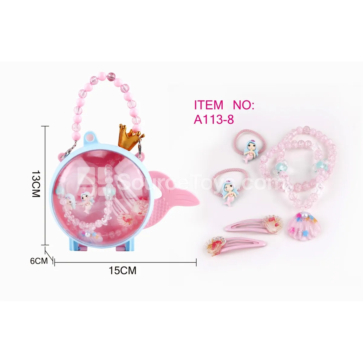 Fashion Doll Pretend-Play Jewelry Set with Crown Handbag, Necklace, Hair Ties, and Hair Clips Fashion Doll Pretend-Play Jewelry Set with Crown Handbag, Necklace, Hair Ties, and Hair Clips