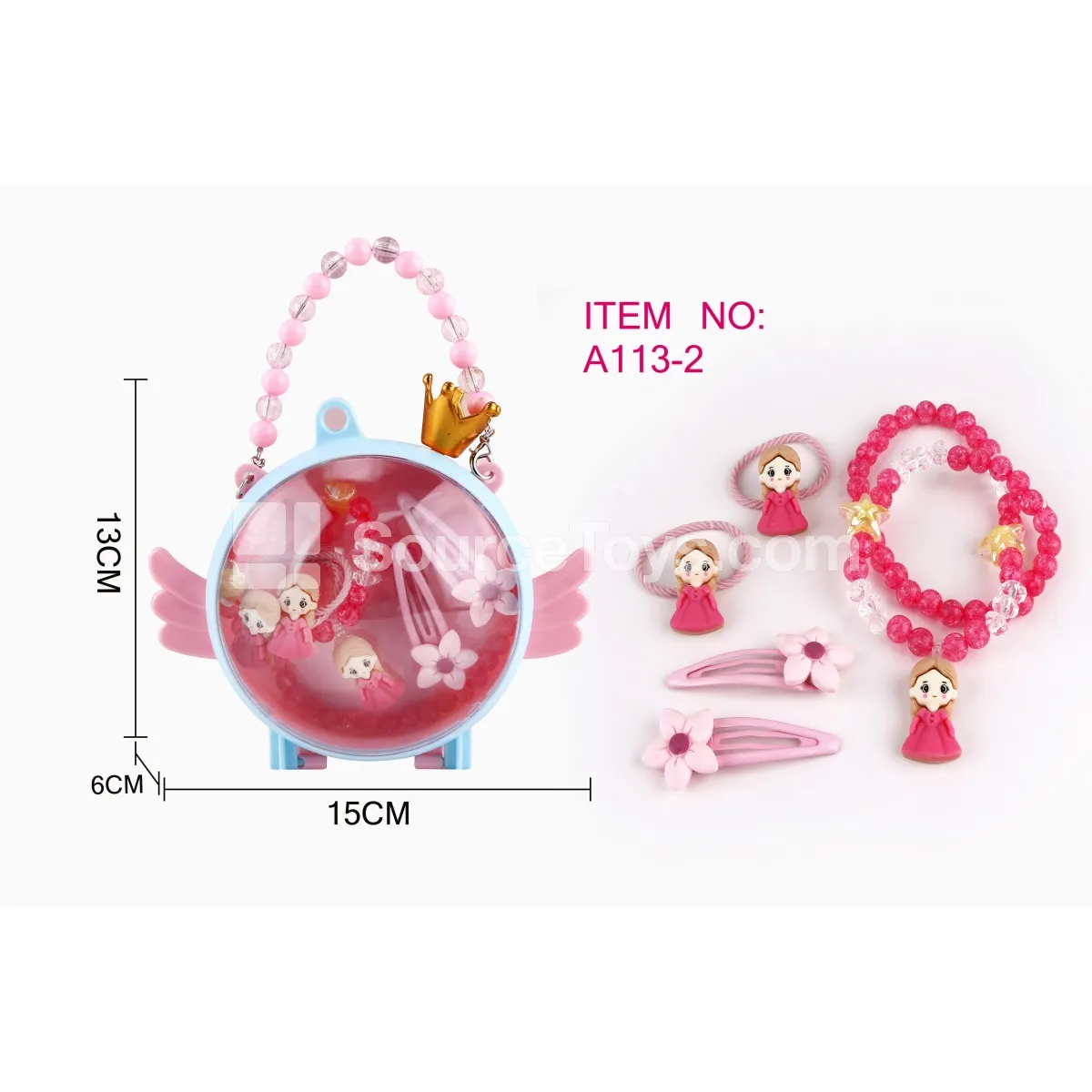 Crown Handbag Jewelry Set Necklace Hair Ties Clips Pretend-Play Toy Role-Play