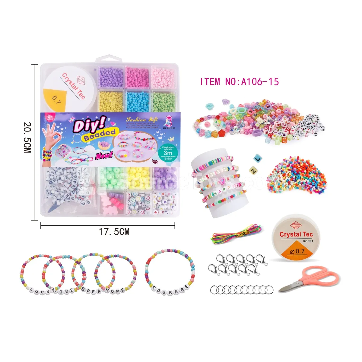 DIY Bead Box 20-Grid with Coil, Scissors, Letter Beads & Rainbow Seed Beads