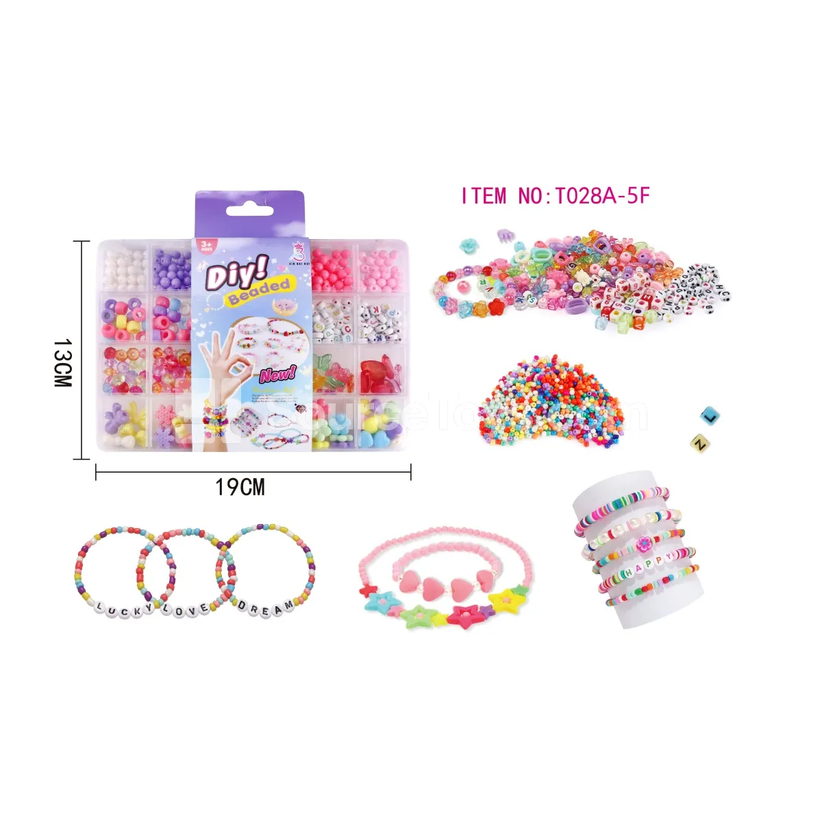 DIY Bead Craft Kit 24-Compartment Box with Letter Beads, Seed Beads, Rainbow Beads, Coil Scissors