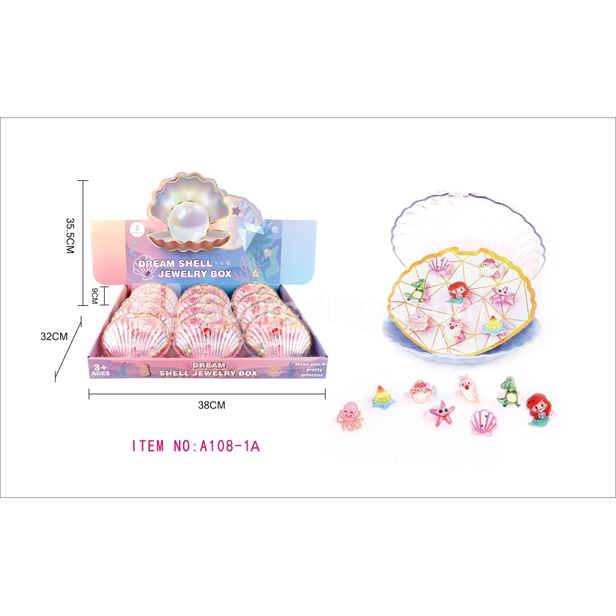 Shell Jewelry Box Ocean Mermaid Ring Set Pretend-Play Toy Shell Jewelry Box Ocean Mermaid Ring Set Pretend-Play Toy