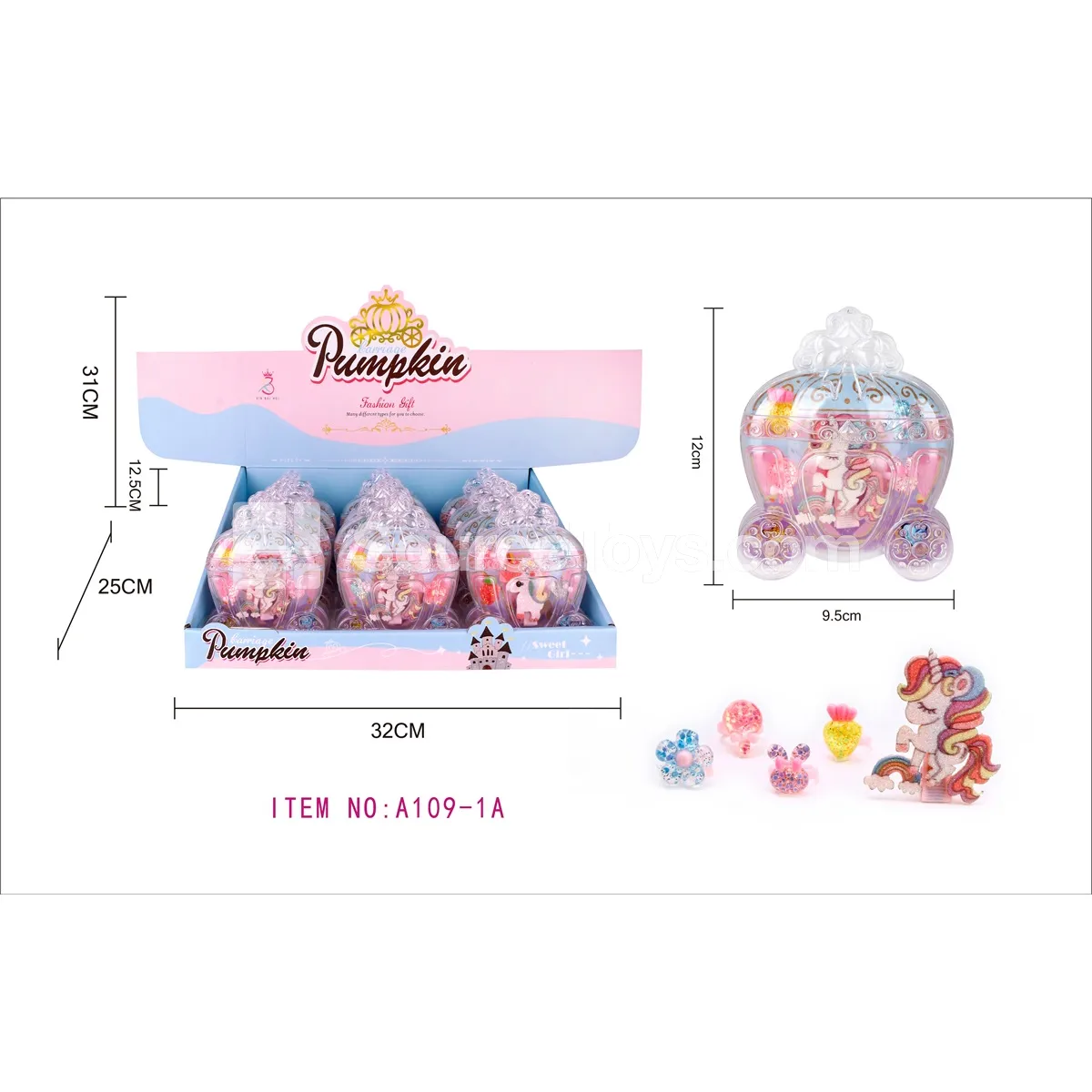 Pumpkin Carriage Jewelry Box Unicorn Set / Hair Clips / Rings Pumpkin Carriage Jewelry Box Unicorn Set / Hair Clips / Rings