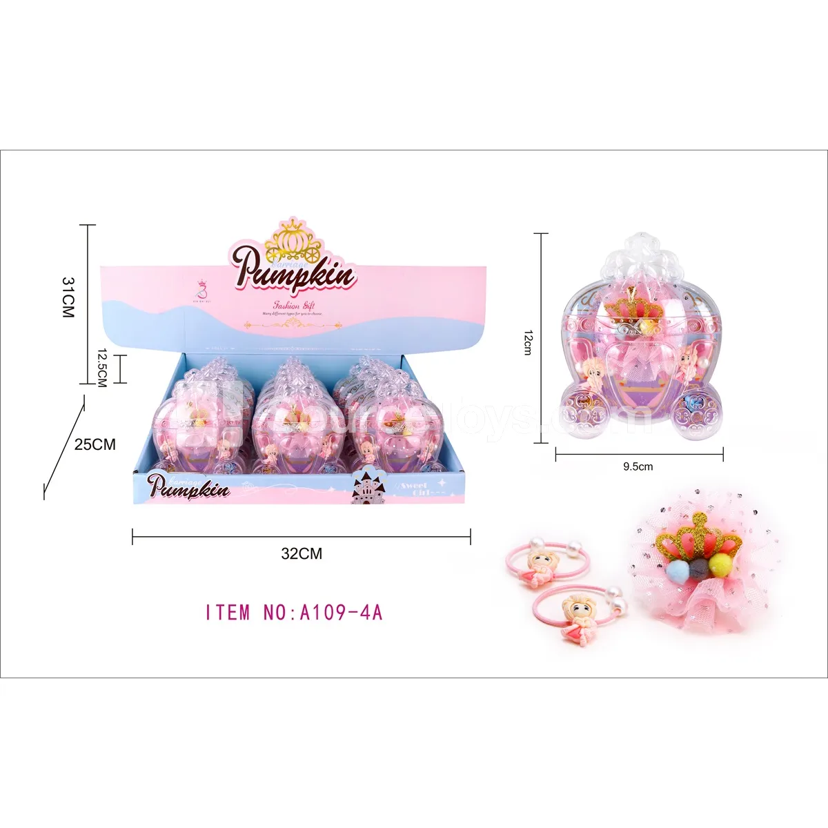 Pumpkin Carriage Jewelry Box Princess Set with Hair Ties and Clips, Pretend-Play Toy Pumpkin Carriage Jewelry Box Princess Set with Hair Ties and Clips, Pretend-Play Toy