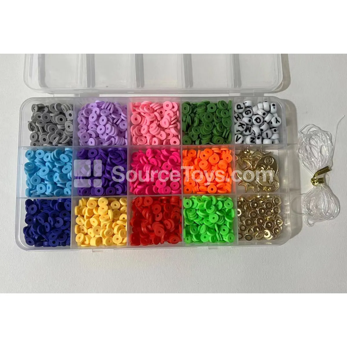 15-Compartment DIY Bead Set with Soft Clay, Mini Beads & Letter Beads, Rainbow Colors, Kids Craft Creative Gift 15-Compartment DIY Bead Set with Soft Clay, Mini Beads & Letter Beads, Rainbow Colors, Kids Craft Creative Gift