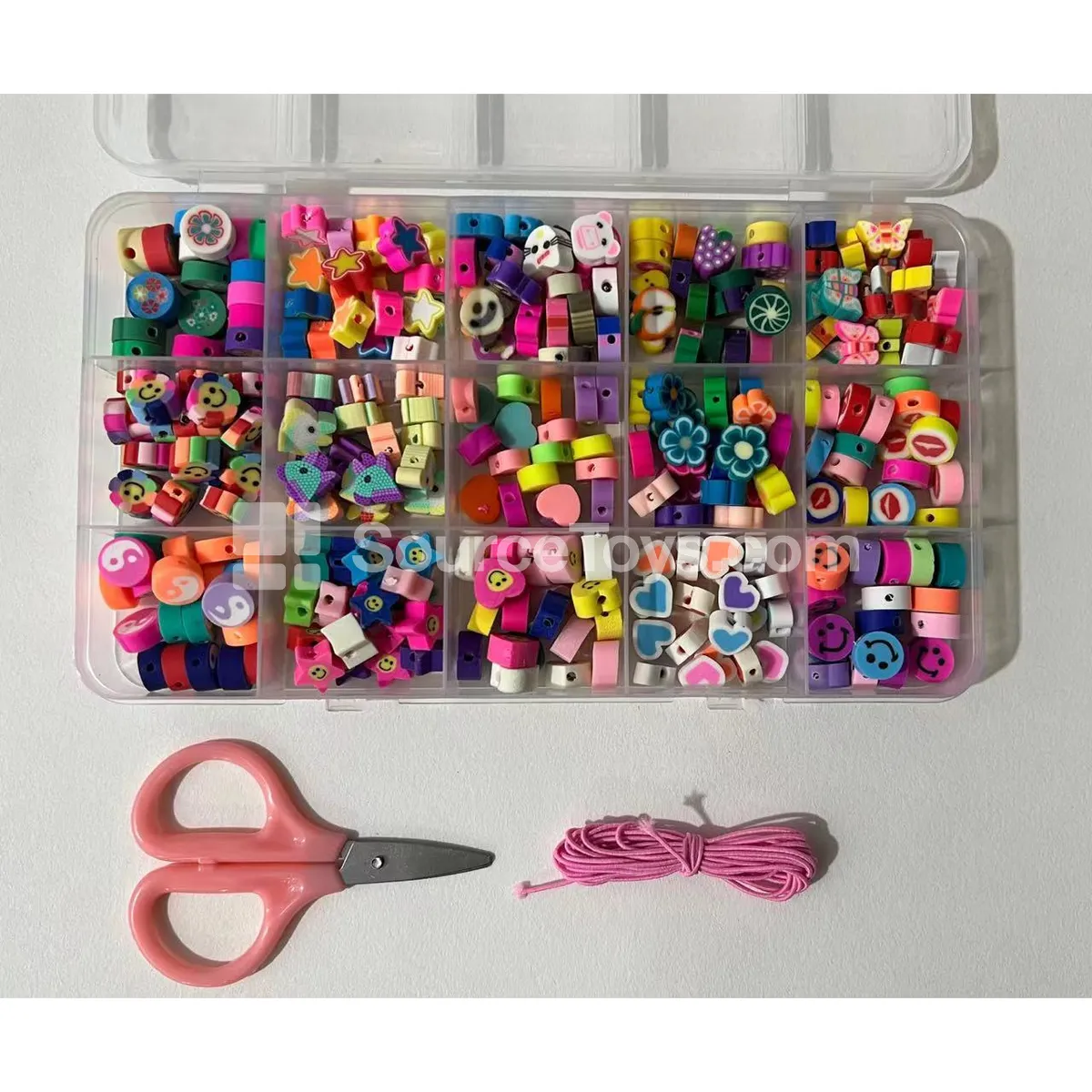 15-Compartment DIY Bead Craft Kit with Soft Clay, Mini Beads & Letter Beads, Rainbow Colors 15-Compartment DIY Bead Craft Kit with Soft Clay, Mini Beads & Letter Beads, Rainbow Colors