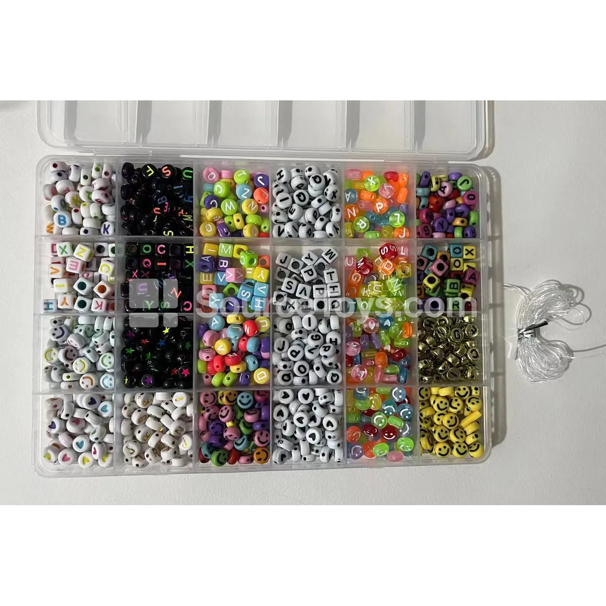 24-Compartment DIY Bead Kit with Polymer Clay Beads, Mini Beads & Letter Beads, Rainbow Colors, Kids Craft 24-Compartment DIY Bead Kit with Polymer Clay Beads, Mini Beads & Letter Beads, Rainbow Colors, Kids Craft