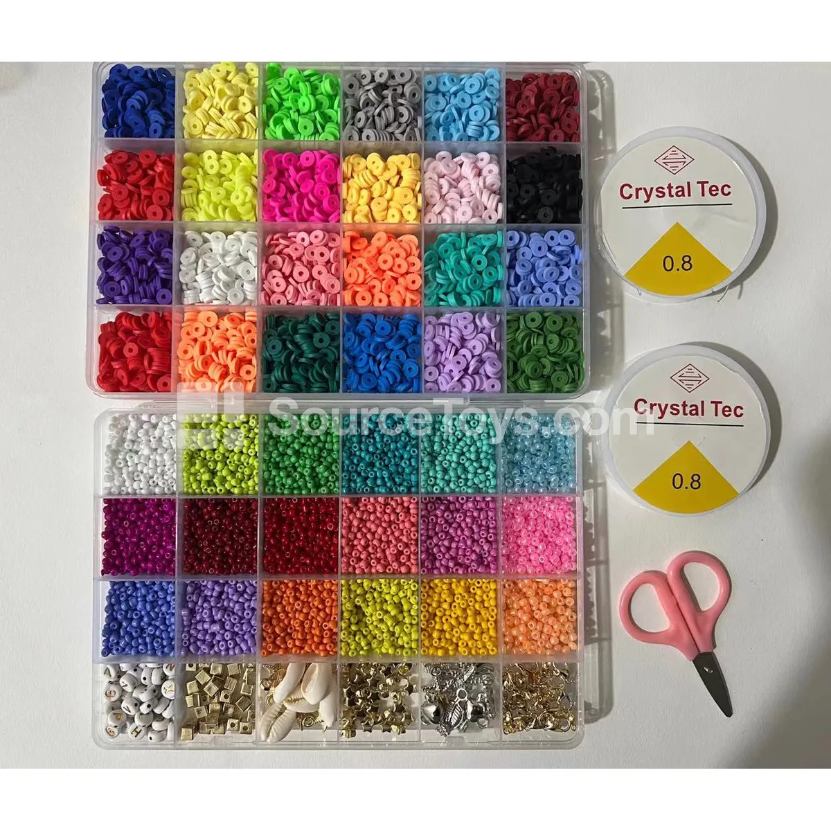 Girls’ 24-Grid DIY Bead Craft Kit with Soft Clay, Seed Beads & Letter Beads in Rainbow Colors Girls’ 24-Grid DIY Bead Craft Kit with Soft Clay, Seed Beads & Letter Beads in Rainbow Colors