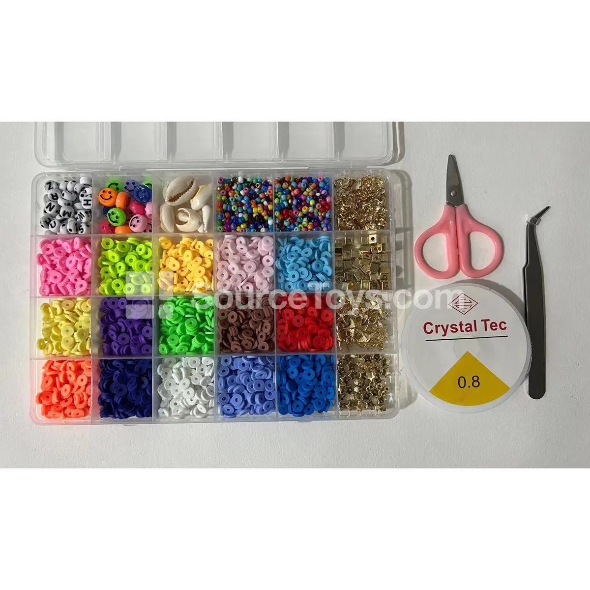 Girls’ Jewelry Making DIY Bead Craft Kit – 24-Compartment Tray with Polymer Clay, Seed Beads, Alphabet Beads, Rainbow Colors for Kids’ Handcraft Girls’ Jewelry Making DIY Bead Craft Kit – 24-Compartment Tray with Polymer Clay, Seed Beads, Alphabet Beads, Rainbow Colors for Kids’ Handcraft