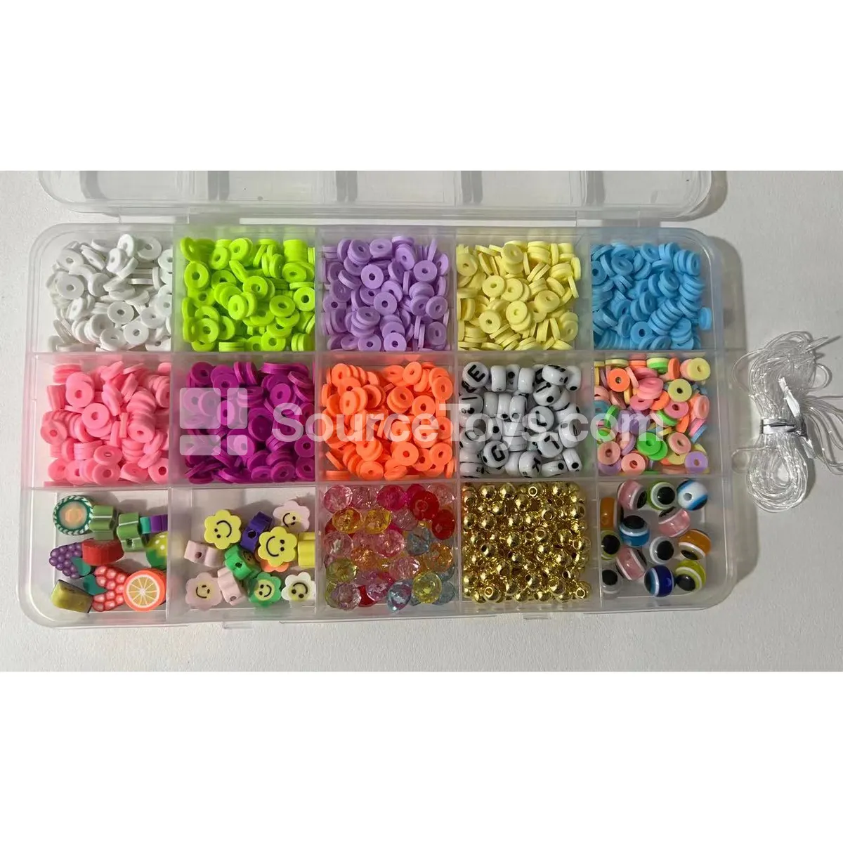 15-Compartment DIY Beading Kit with Polymer Clay Mini Beads and Letter Beads, Rainbow Colors, Kids Craft 15-Compartment DIY Beading Kit with Polymer Clay Mini Beads and Letter Beads, Rainbow Colors, Kids Craft