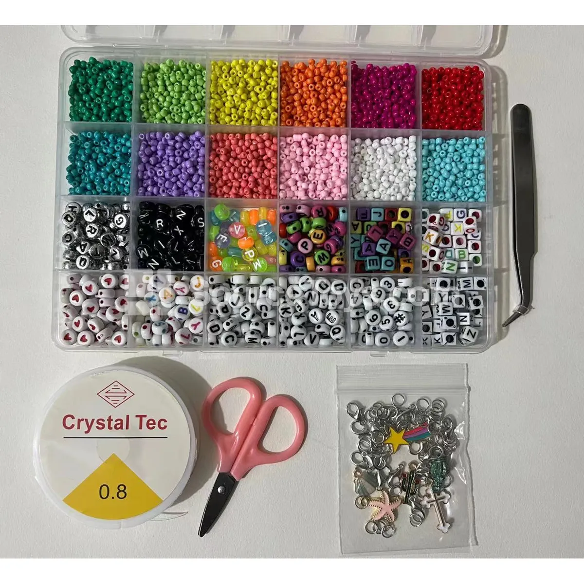 24-Grid Rainbow DIY Beads Kit with Soft Clay, Seed Beads & Letter Beads for Handicraft 24-Grid Rainbow DIY Beads Kit with Soft Clay, Seed Beads & Letter Beads for Handicraft