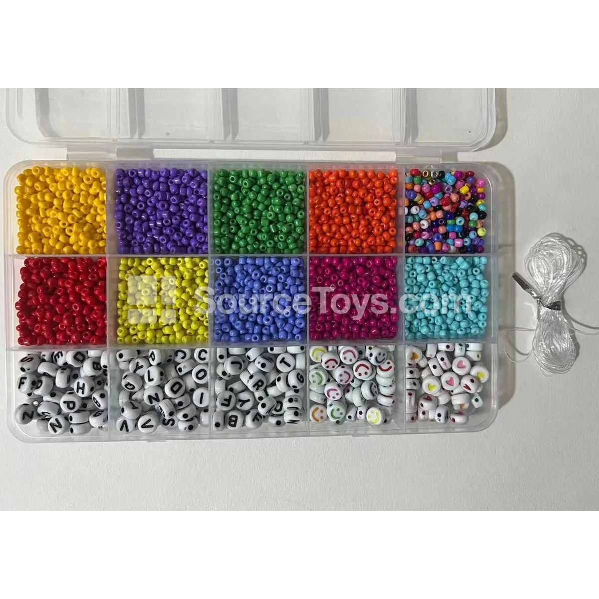 15-Compartment DIY Bead Set with Polymer Clay, Seed Beads & Letter Beads in Rainbow Colors 15-Compartment DIY Bead Set with Polymer Clay, Seed Beads & Letter Beads in Rainbow Colors
