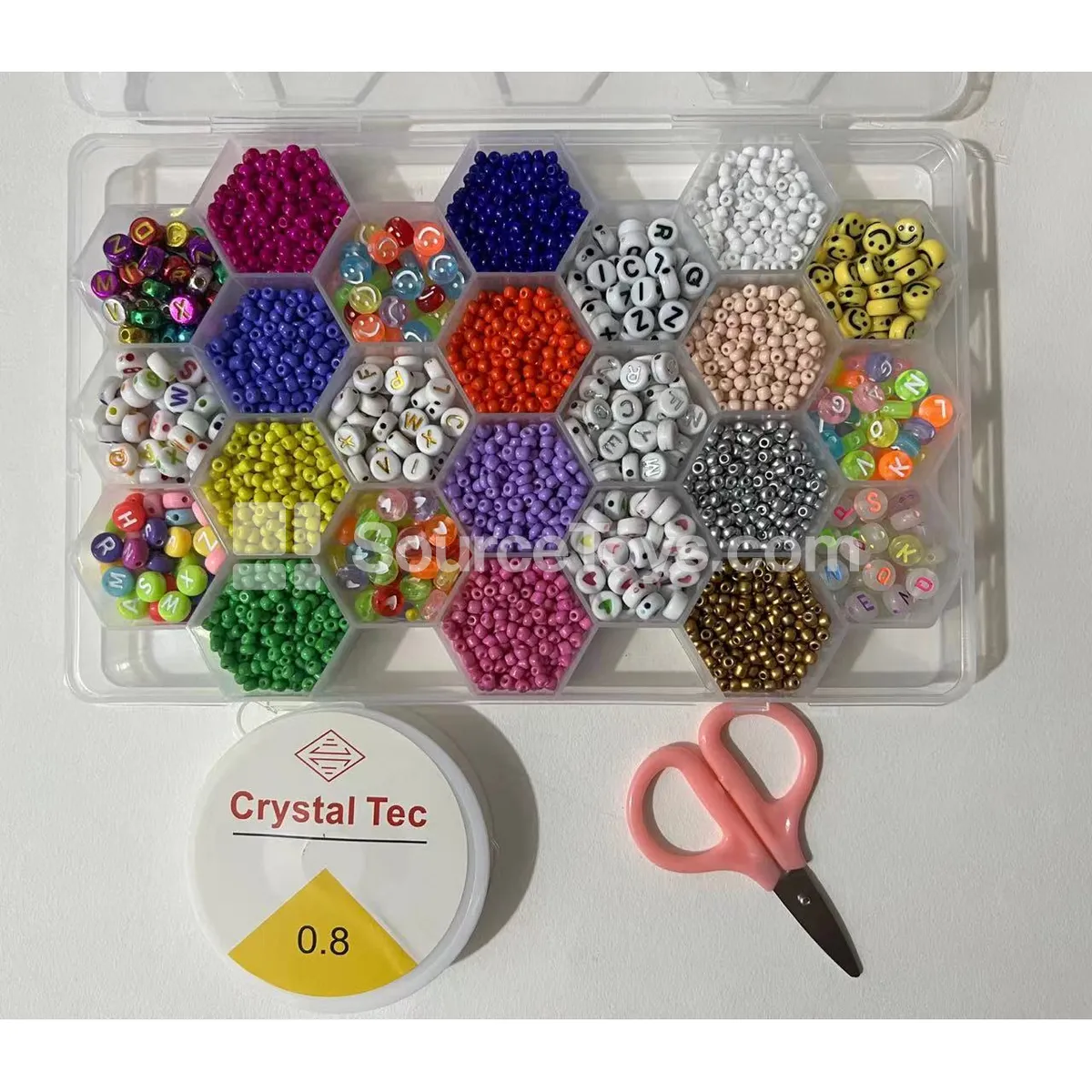 24-Compartment DIY Bead Kit with Soft Clay, Mini Beads & Letter Beads in Rainbow Colors 24-Compartment DIY Bead Kit with Soft Clay, Mini Beads & Letter Beads in Rainbow Colors