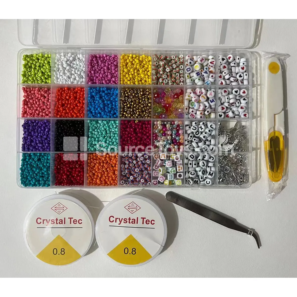 24-Compartment DIY Bead Craft Kit with Soft Clay, Seed Beads & Letter Beads – Rainbow Colors for Kids 24-Compartment DIY Bead Craft Kit with Soft Clay, Seed Beads & Letter Beads – Rainbow Colors for Kids