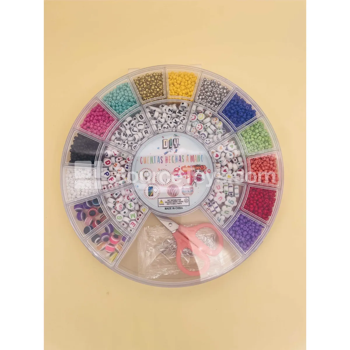 DIY Bead Craft Kit in Round Box – Soft Clay, Seed Beads & Letter Beads, Rainbow Colors, Kids Art Activity DIY Bead Craft Kit in Round Box – Soft Clay, Seed Beads & Letter Beads, Rainbow Colors, Kids Art Activity