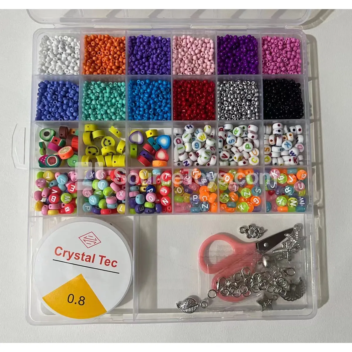 24-Compartment DIY Bead Craft Kit with Clay, Mini Beads, and Alphabet Beads in Rainbow Colors for Kids 24-Compartment DIY Bead Craft Kit with Clay, Mini Beads, and Alphabet Beads in Rainbow Colors for Kids