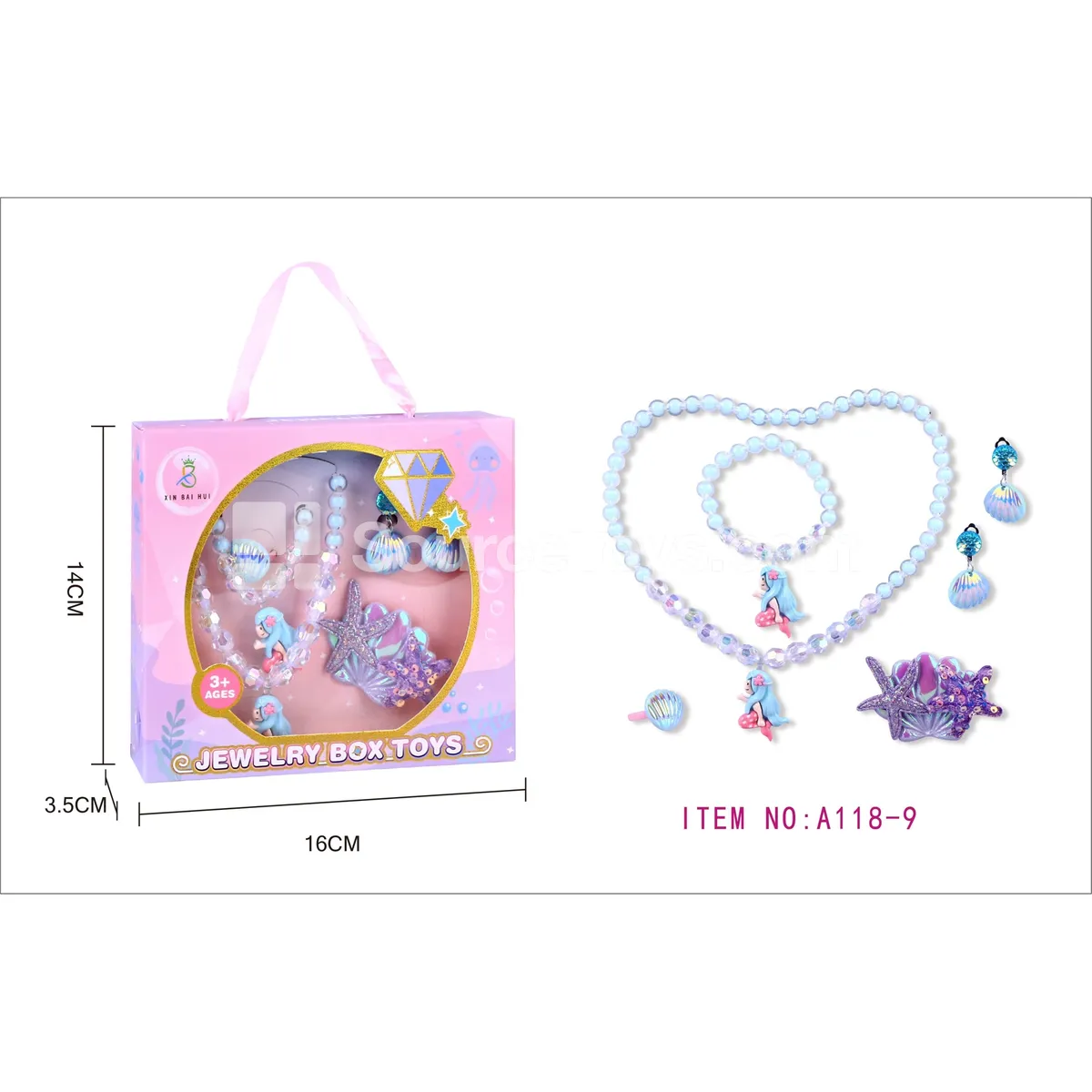 Fashion Doll Pretend-Play Jewelry Gift Box Set – Necklace, Bracelet, Ring, Ear Clip & Hair Clip