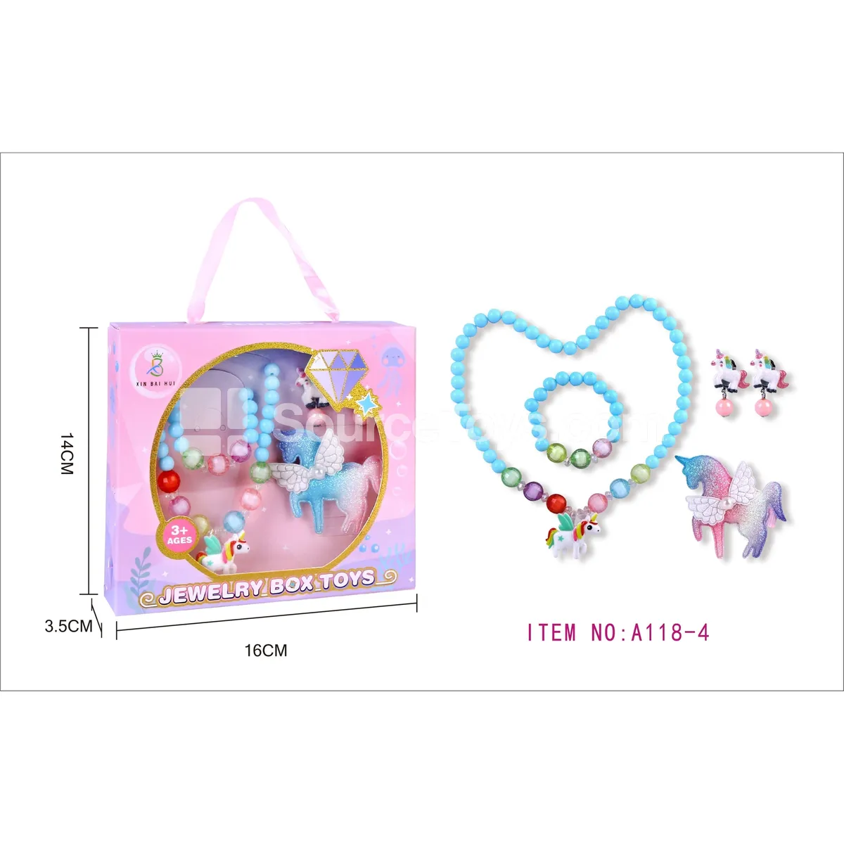 Fashion Jewelry Gift Box Set for Girls – Necklace, Bracelet, Ring, Ear Clips, Hair Clips – Pretend-Play Toy