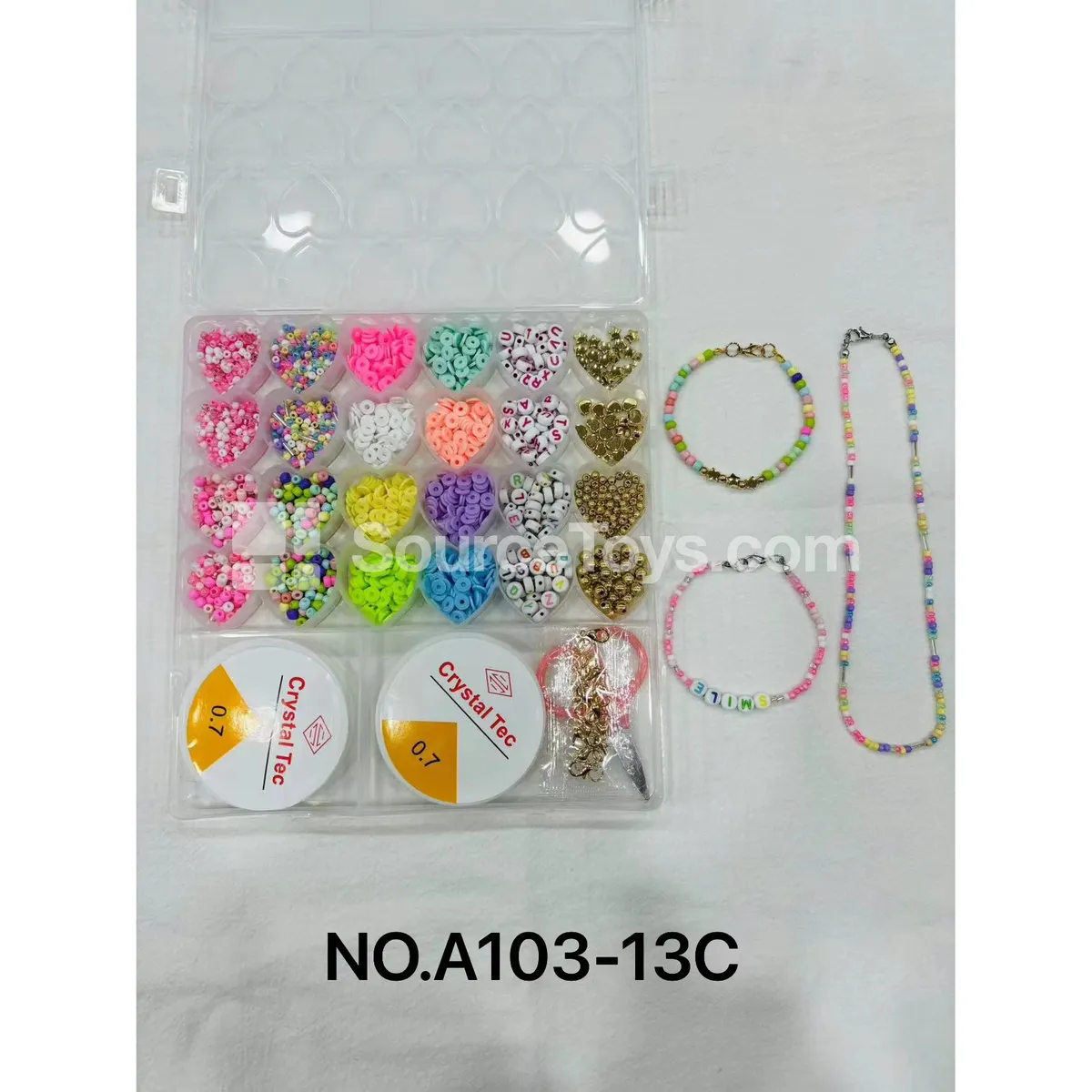 Girls’ Heart-Shaped 26-Grid DIY Bead Craft Box with Rainbow Letter Beads