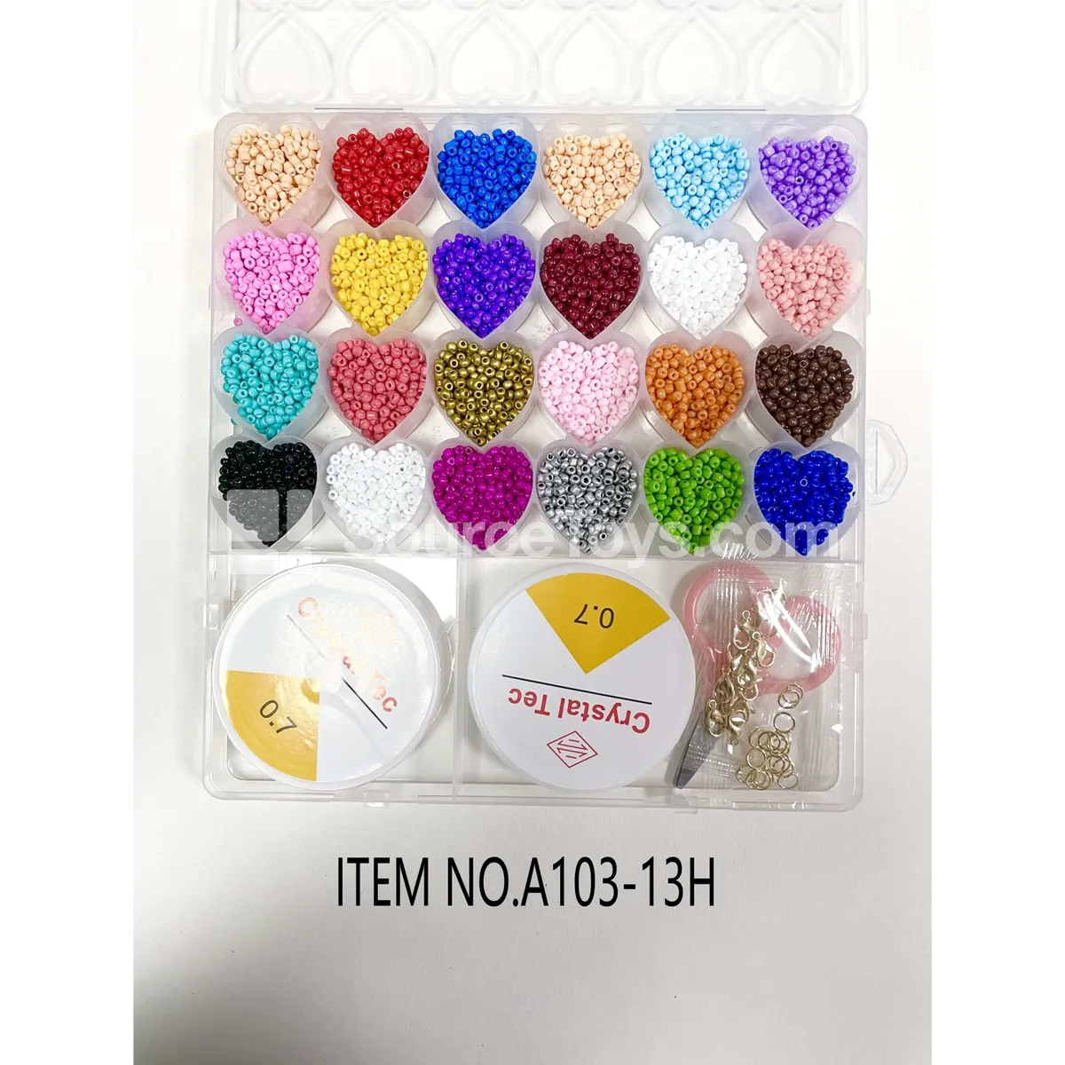 Girls’ Heart-Shaped 26-Grid DIY Bead Craft Box with Rainbow Letter Beads