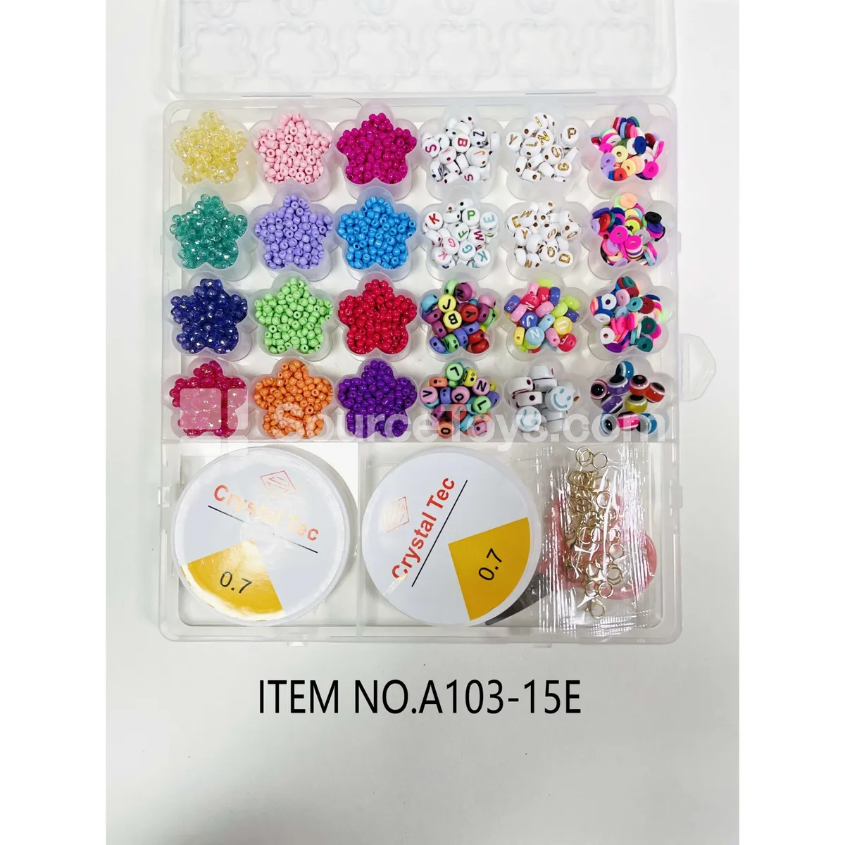 Girls’ 26-Grid Plum Blossom DIY Bead Craft Box with Seed & Letter Beads, Rainbow Colors Girls’ 26-Grid Plum Blossom DIY Bead Craft Box with Seed & Letter Beads, Rainbow Colors