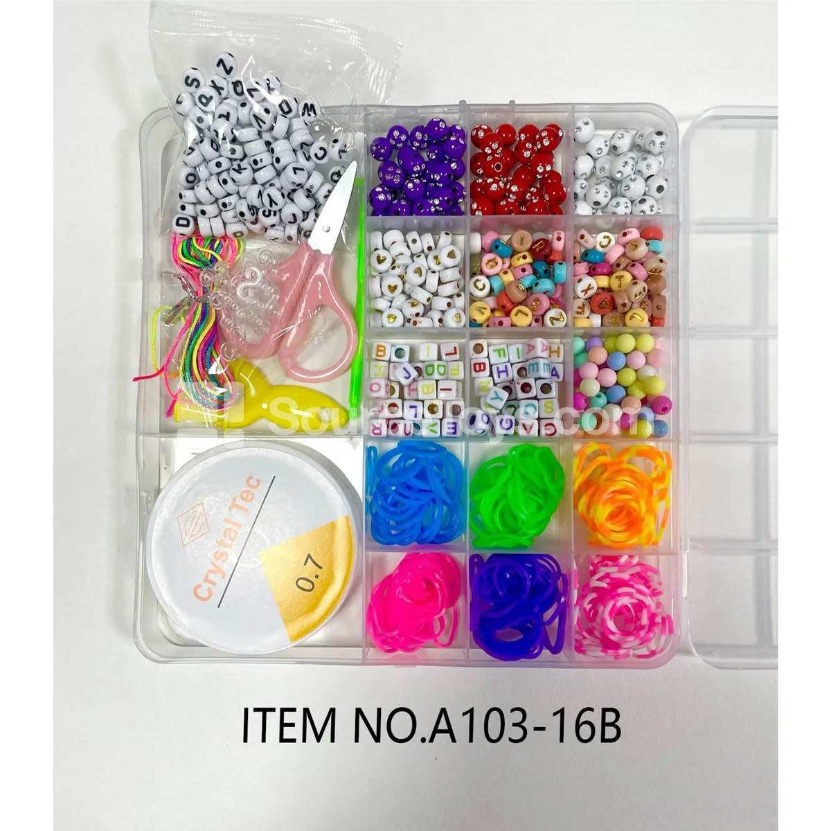Girls’ 17-Grid DIY Bead Jewelry Box with Mini Beads & Letter Beads, Rainbow Colors, Kids Craft Set