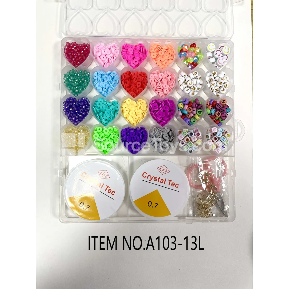 Girls’ 26-Grid Heart-Shaped DIY Bead Kit with Seed & Alphabet Beads