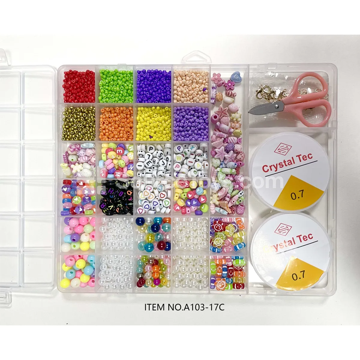 Girls’ 29-Grid DIY Bead Jewelry Box with Seed Beads & Letter Beads, Rainbow Colors, Kids’ Craft