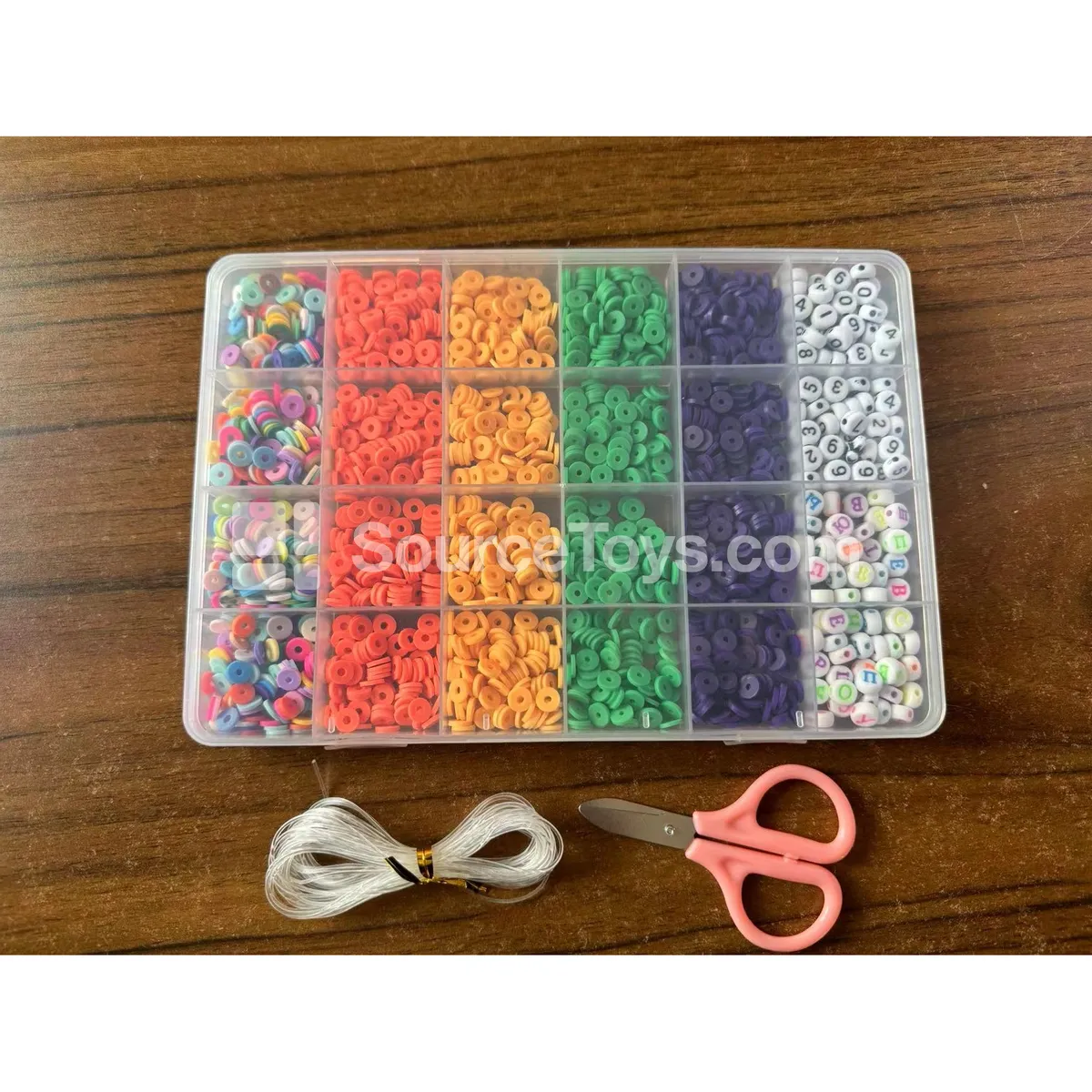 Girls’ Jewelry Making DIY Bead Kit 24-Compartment Box – Polymer Clay, Seed Beads, Letter Beads – Rainbow Colors, Kids’ Craft